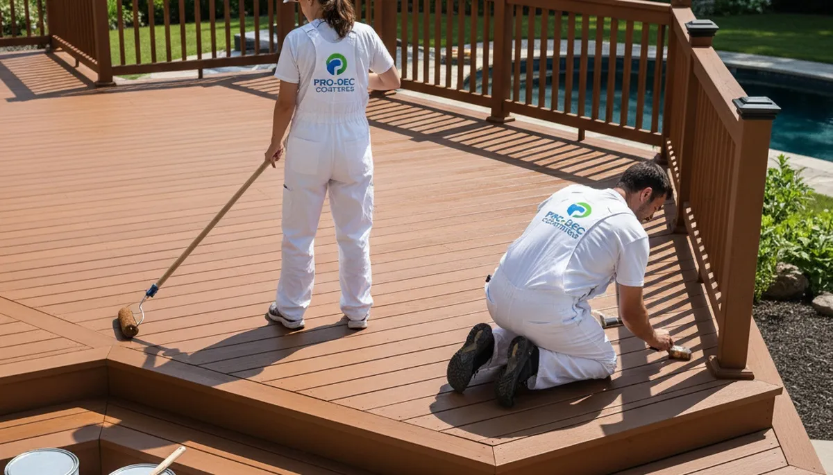 Deck painting service in Bloomington, IL protecting outdoor wood from weather damage