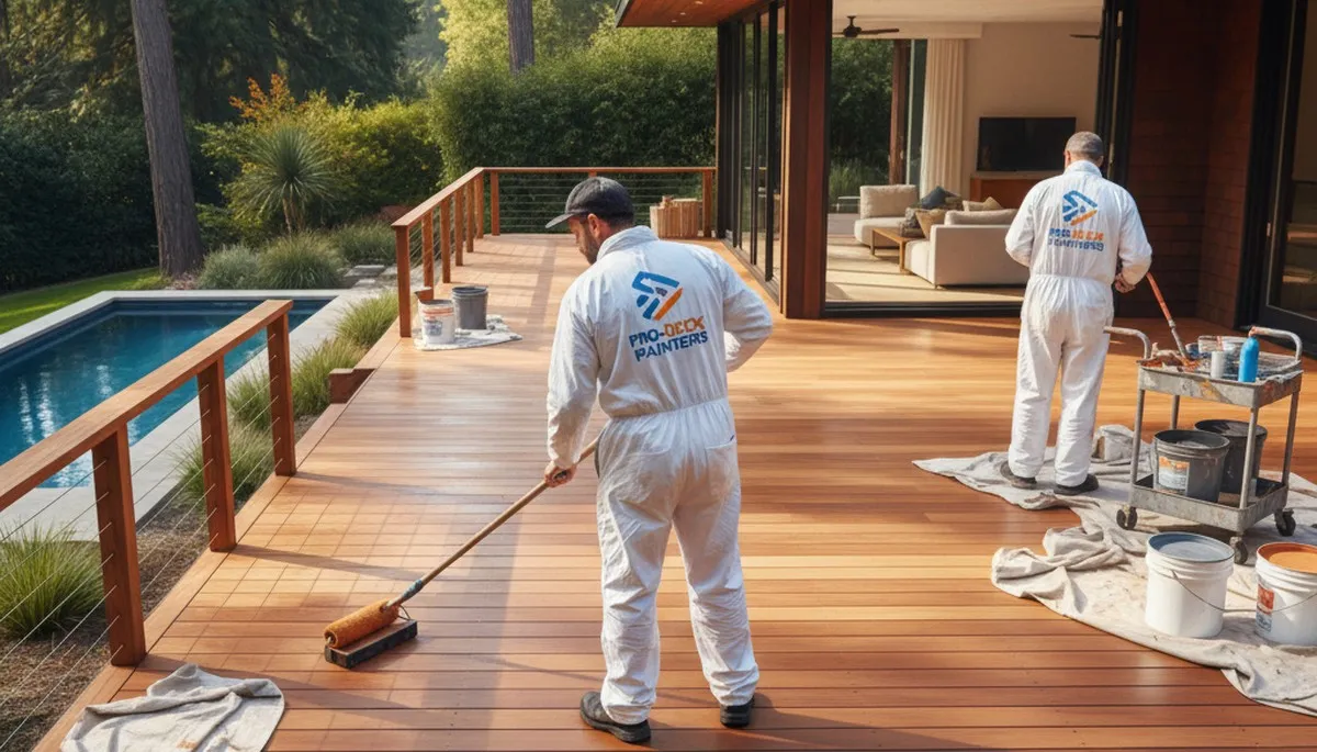 Bloomington, IL painters staining and protecting a wood deck for long-lasting outdoor durability